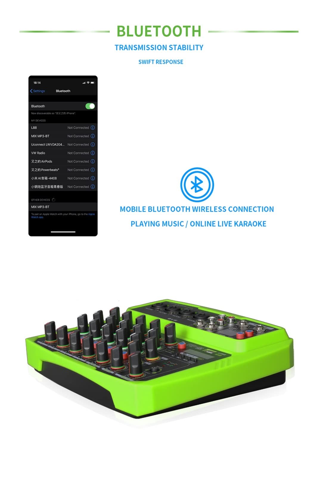 Attrezzatura per DJ per Feste Conferenza for Esterni con Mixer Audio a 6 canali USB Processore Audio Reverb Bluetooth cantare dal Vivo con Sound Card Mixer(BV6 Yellow)