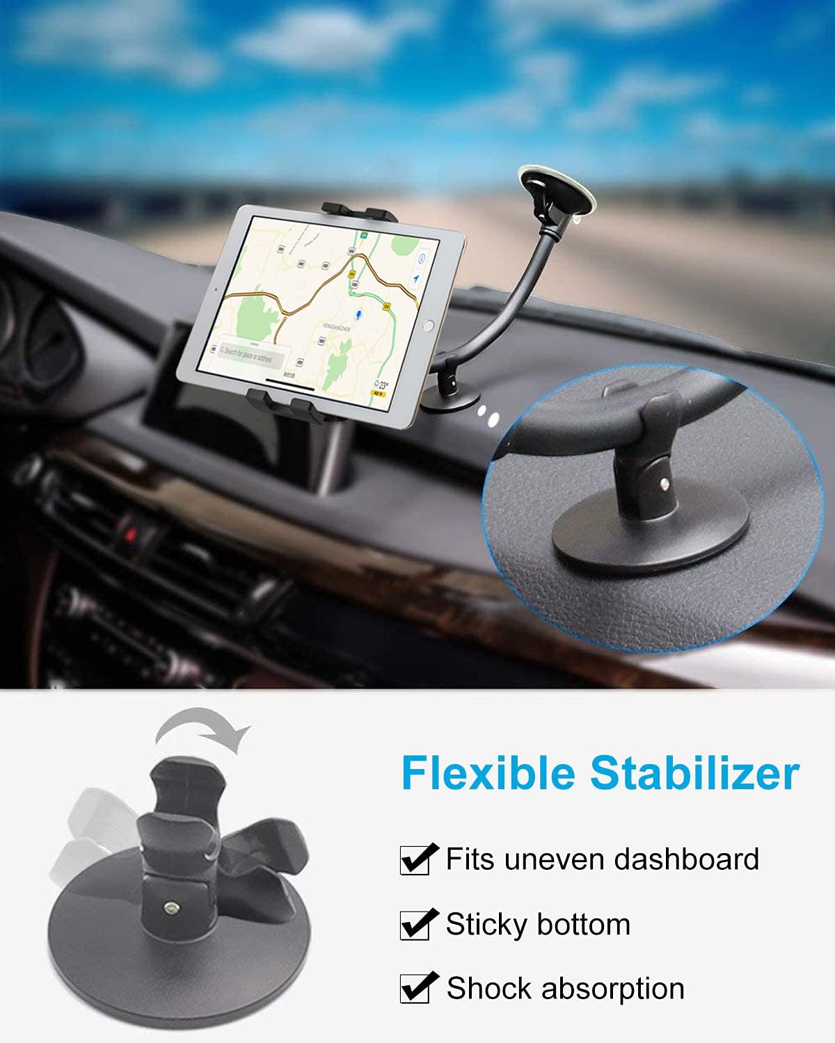 woleyi Windshield Car Tablet Mount, Car/Truck Window Dashboard Tablet Holder with Long Arm Suction Cup, Compatible with iPad Pro/Air/Mini, Galaxy Tab/Z Fold, iPhone, More 4-13" Cell Phones and Tablets