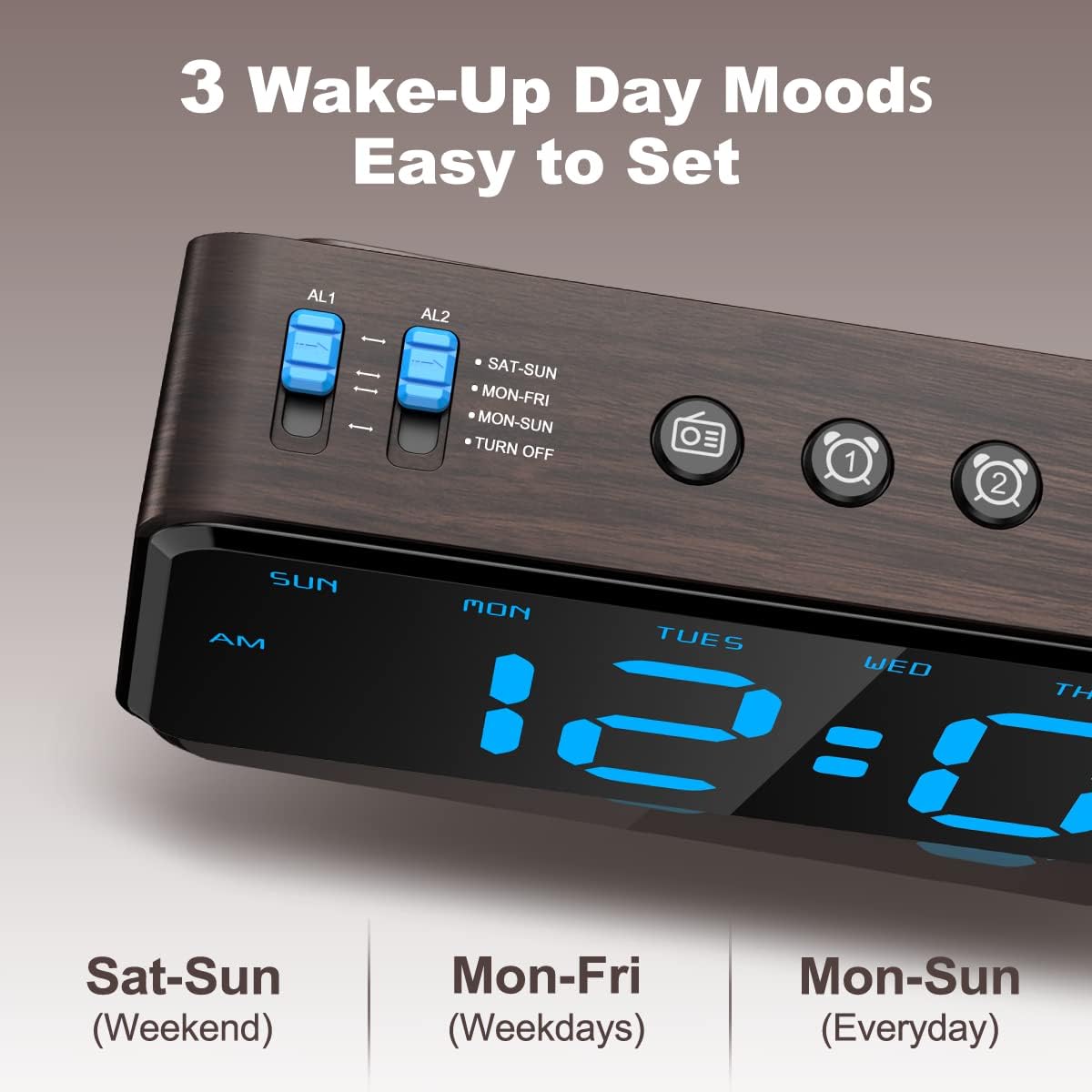 ANJANK Digitaler Radiowecker - 0-100% Dimmbares,Doppelwecker mit Wochentags/Wochenend, USB-Ladegerät,Einfache Einstellung,Netzbetrieb mit Batterie-Backup,Großes Display,Sehr Gut Lesbar Im Ganzen Raum