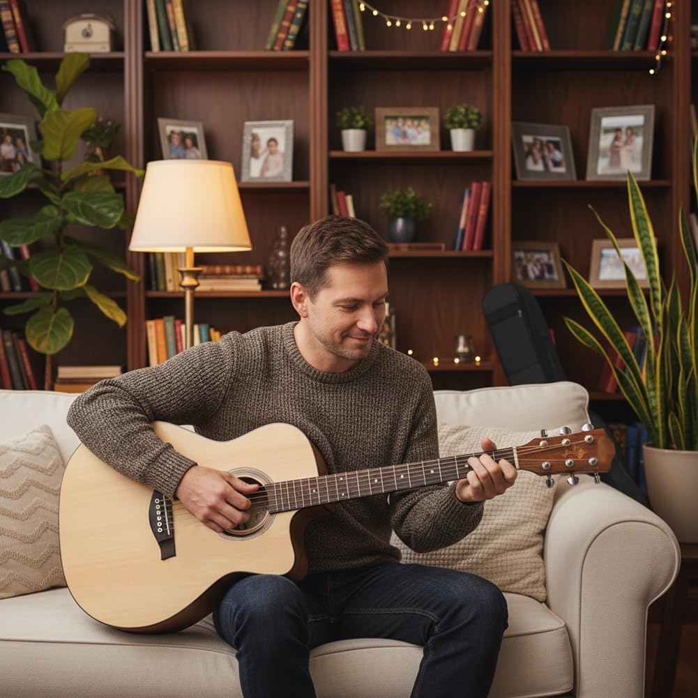 Chitarra acustica per principianti, kit con custodia, corde, tracolla, accordatore, plettri, per adulti e adolescenti