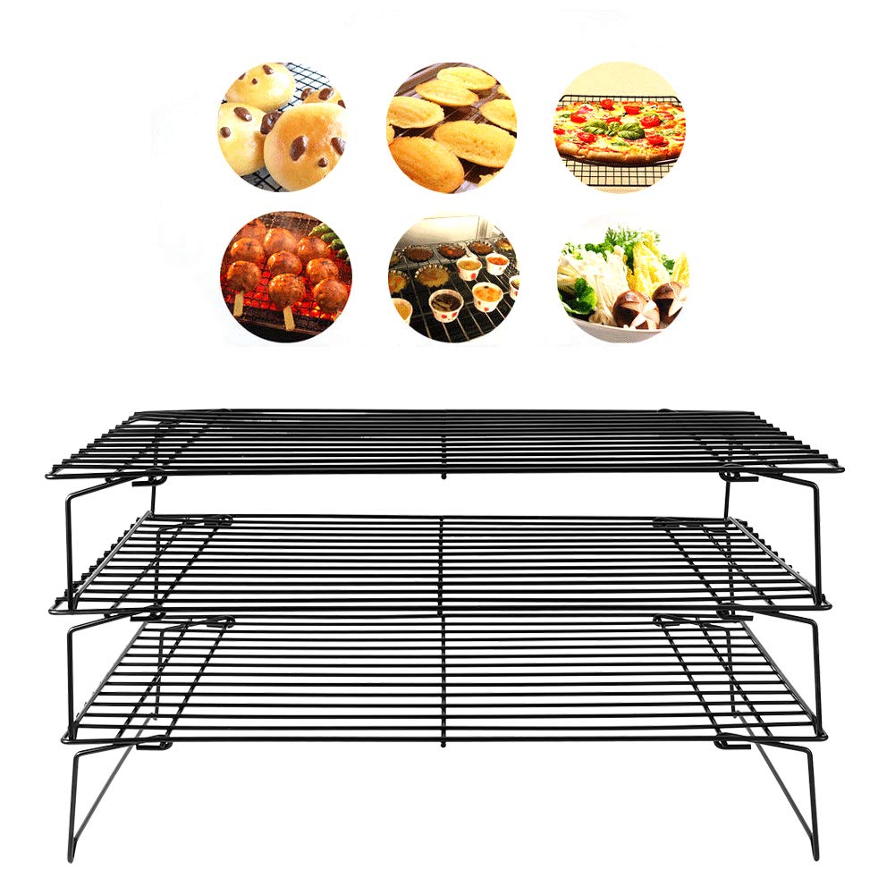 Rejilla de enfriamiento plegable de 3 capas para hornear |Diseño apilable que ahorra espacio para galletas, cupcakes y barbacoas |Rejillas de hierro antiadherentes, aptas para