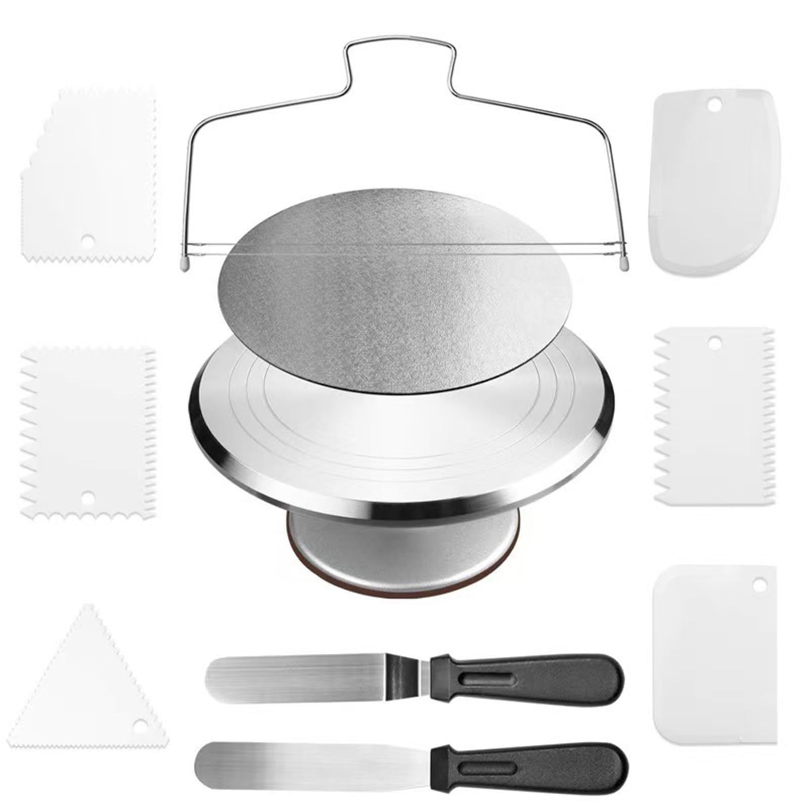 Plato Giratorio De Aluminio De 30 Cm Con Base Antideslizante, RotacióN Suave De 360°, Soporte Profesional Para ReposteríA Y DecoracióN De Pasteles De CumpleañOs, Bodas Y Uso Diario 11-pieceset