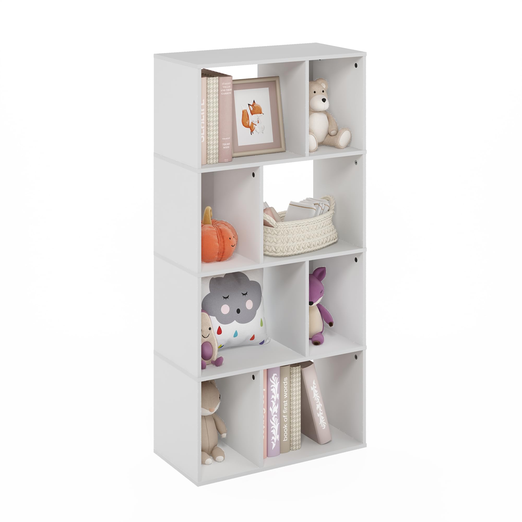 Furinno DALY Book Shelf, 8-Cube Bookshelf, Cube Storage Organizer Bookcase with Irregular Compartments, 29.7 x 59.9 x 124.5 cm, for Living Room, Bedroom, Home Office, White