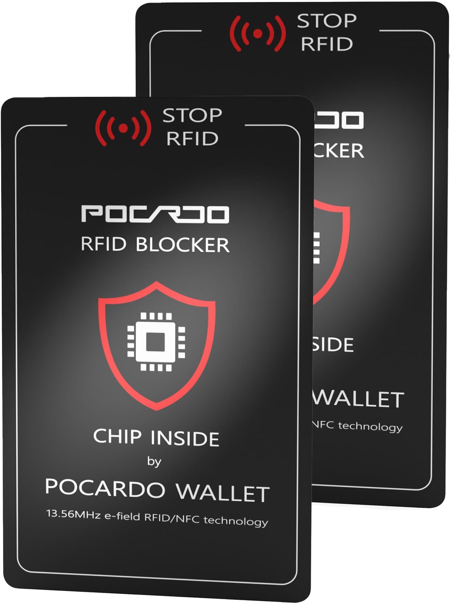 POCARDORFID Blocker Cards - NFC Protection Card/Jammer - Credit Card Protection | Blocking Cards for Slim Wallet, Card Case, Wallet, Wallet, black, Kartenformat, 2 x RFID blocker cards