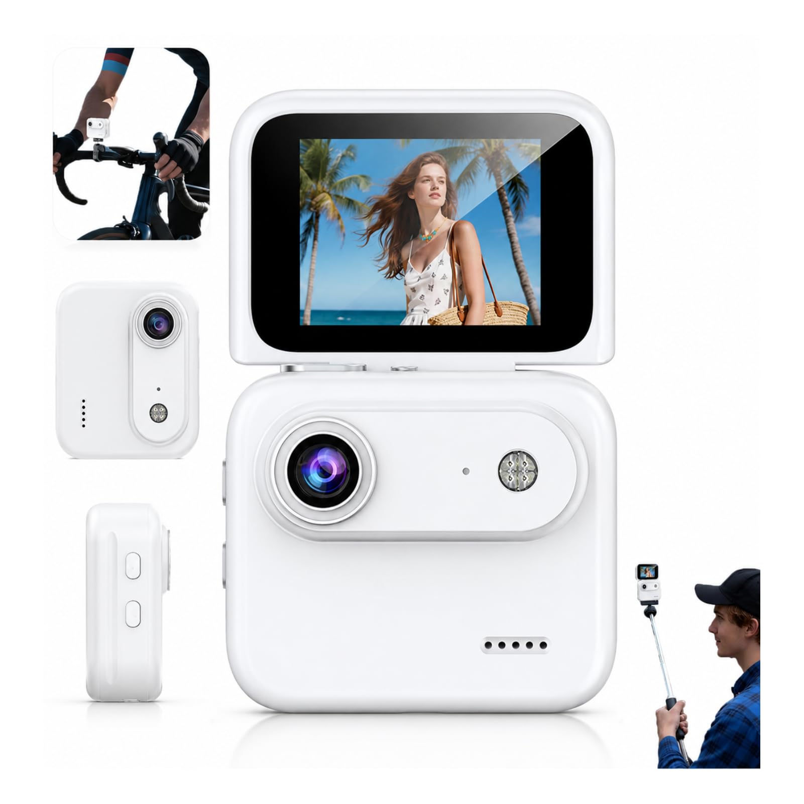 Diyeeni Multi-Functional Flip Screen Action Camera, 4K HD 143° Wide Angle Anti Shake Sports Camera, 800mAh Battery Flip Screen Thumb Action Camera with 360° Panorama for Cycling Selfie Outdoor-image-45