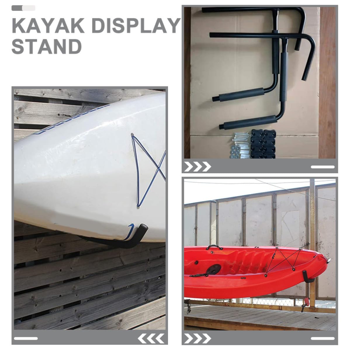 Ciieeo 2 Set Porta Kayak Pieghevole da Parete per Canoa, Nero, Ferro