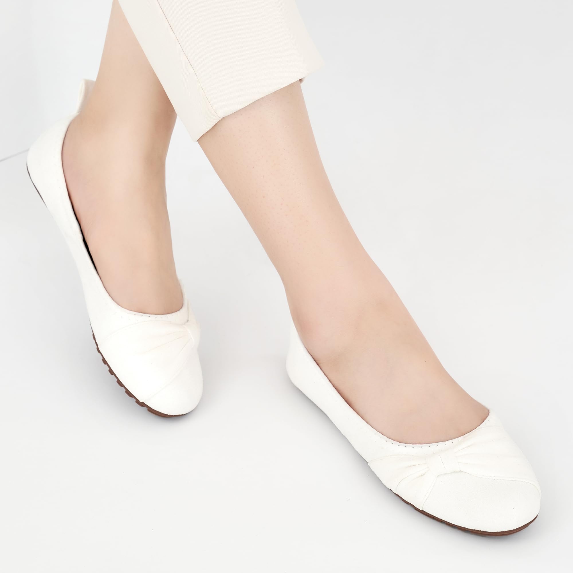 Ecetana Womens Flats Shoes Dressy: Round Toe Bowknot Suede Foldable Ballet Flats Comfortable Casual Slip On Loafers