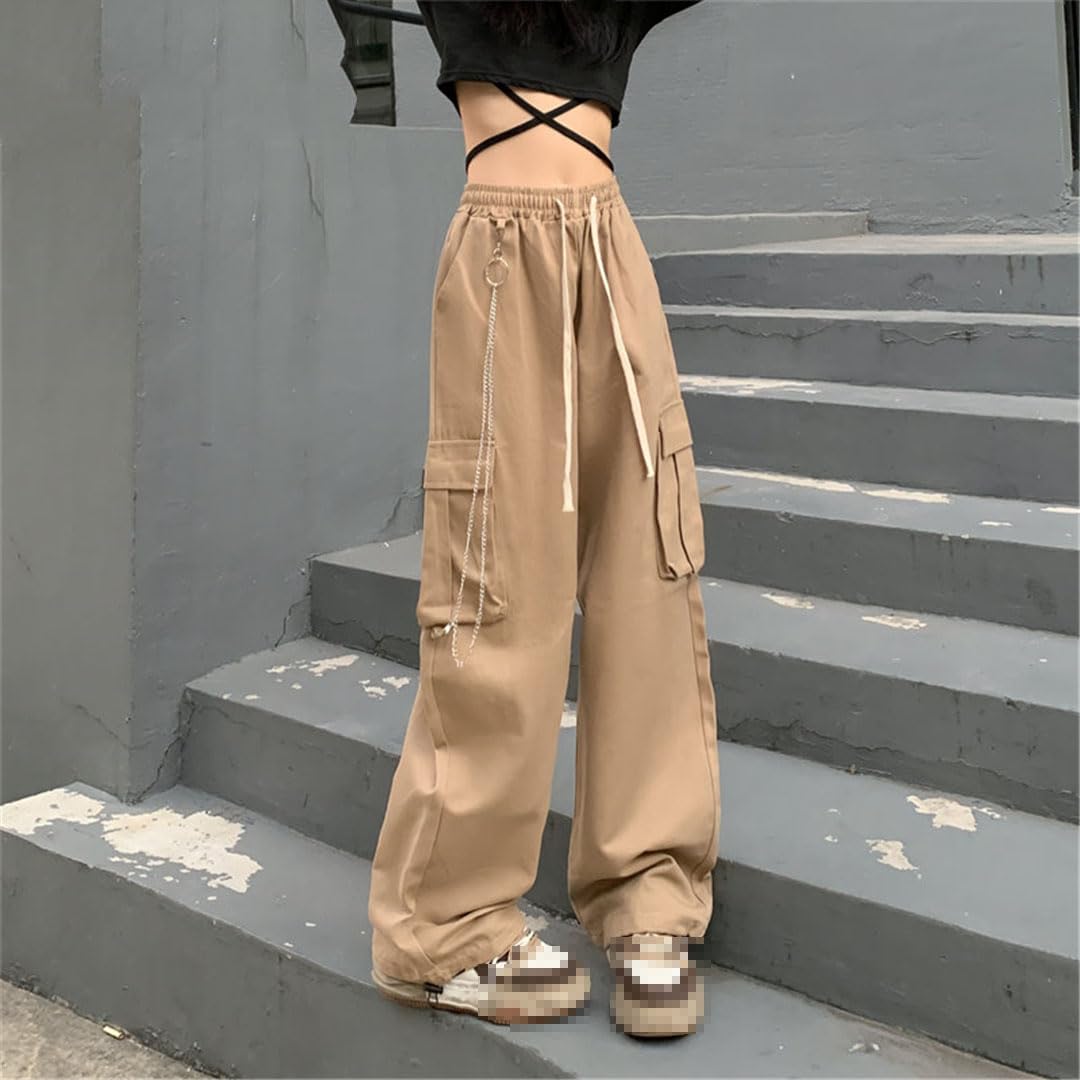 Vogrtcc Pantalones Rectos De Carga Al Aire Libre De Cintura Alta para Hombres Pantalones Casuales con Múltiples Bolsillos De Cintura Elástica