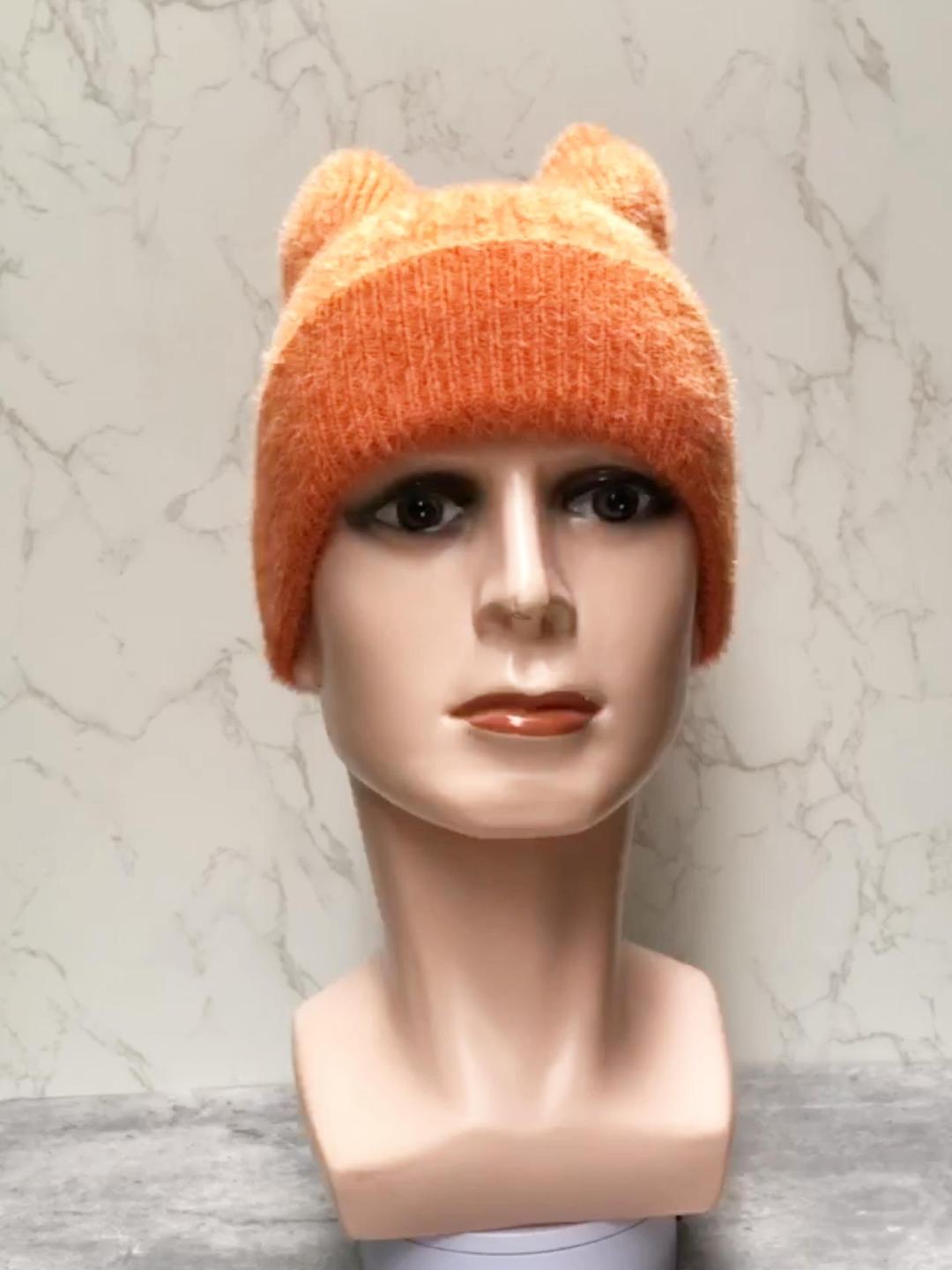 yolrdiw Cute Cat Ear Beanie Knitted Fuzzy Hat Y2k Accessories