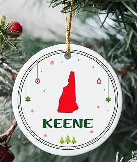 Keene NH Ornament for Christmas Tree Decorations City Travel Souvenir Gifts for Family - Housewarming Gift Keene New Hampshire Ornament 3 Inch Plastic