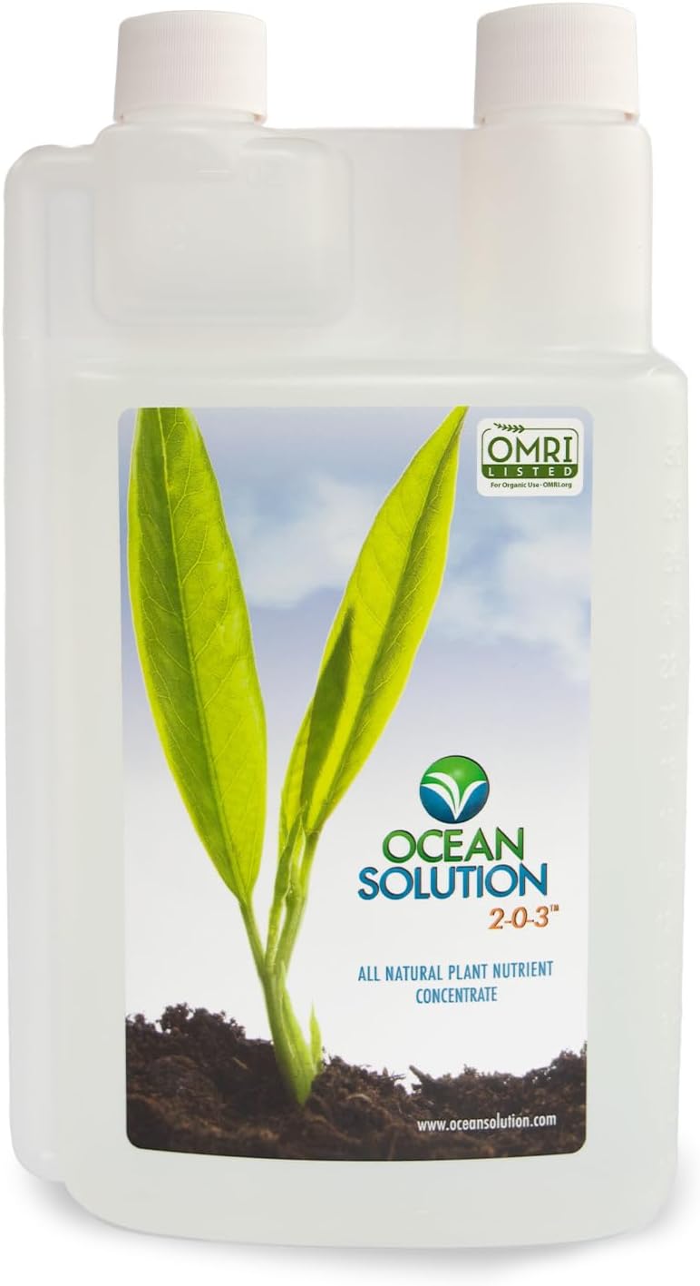 OceanSolution 2-0-3 All Natural Liquid Fertilizer – 32 Oz Concentrated Mineral Fertilizer & Plant Food for Microgreens, Hydroponics, Gardens & Lawns–OMRI Listed, No Odor(1oz per Gallon of Water)