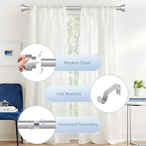 Miniatura 2 de Barras de cortina plateadas para ventanas de 30 a 42 pulgadas (2.5-3.5 pies), barras de cortina resistentes de 1 pulgada de diámetro, barra de