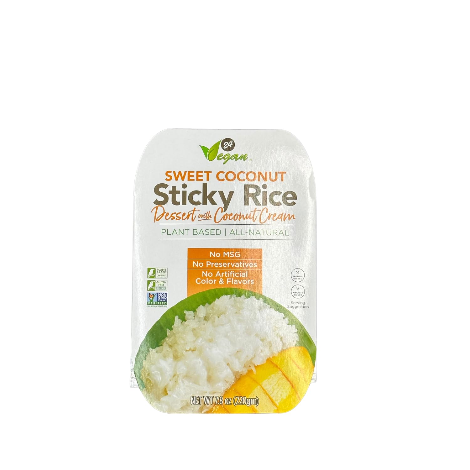 24Vegan - Sweet Coconut Sticky Rice | Ready to Eat Vegan Dessert, Gluten-Free | Organic Coconut Rice Pudding (7.8oz)