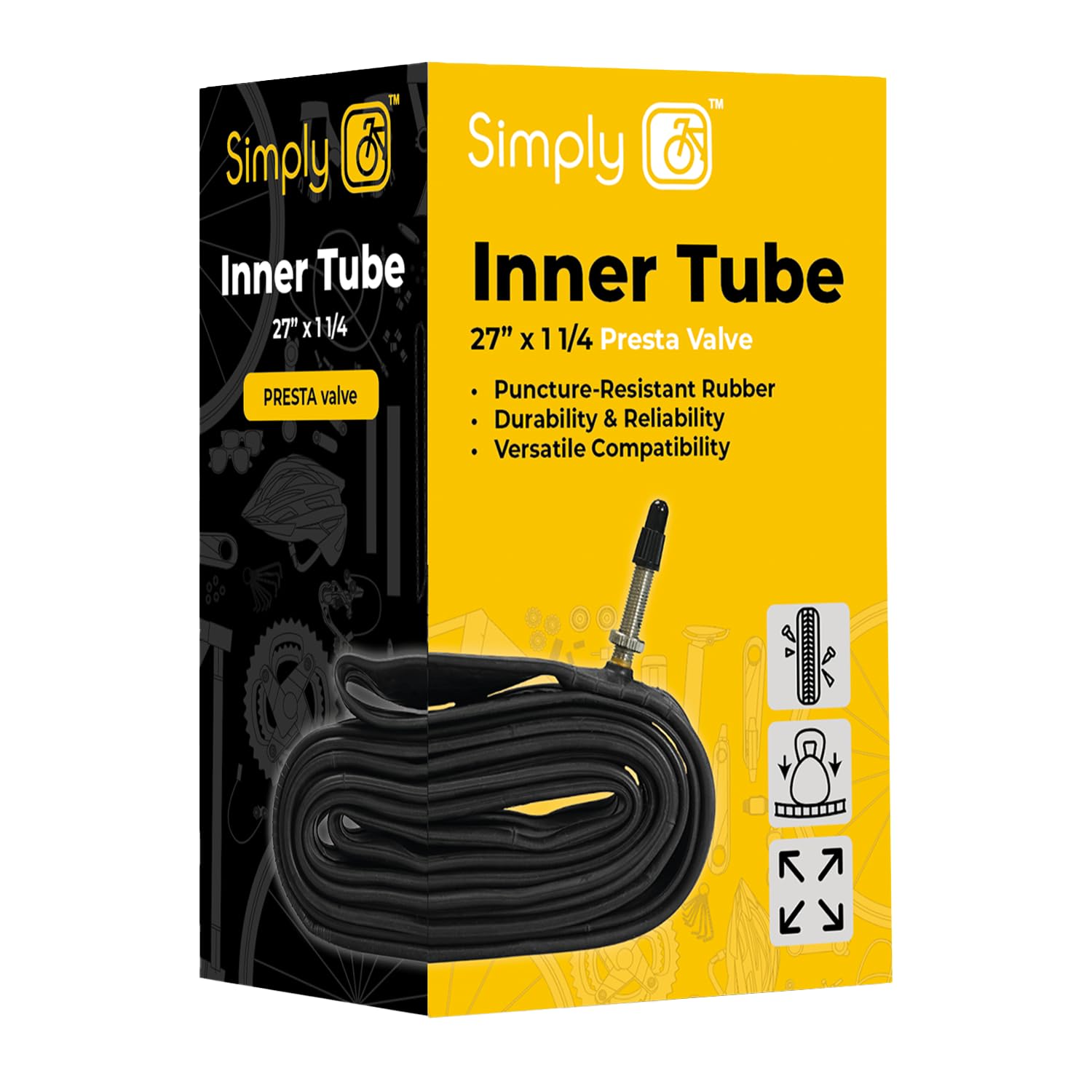 Simply Cycling Bicycle Inner Tube PV 27 Inch x 1 1/4, Presta Valve Butyl Rubber Tube for Classic Road and Vintage Bikes, Air Leakage Tested