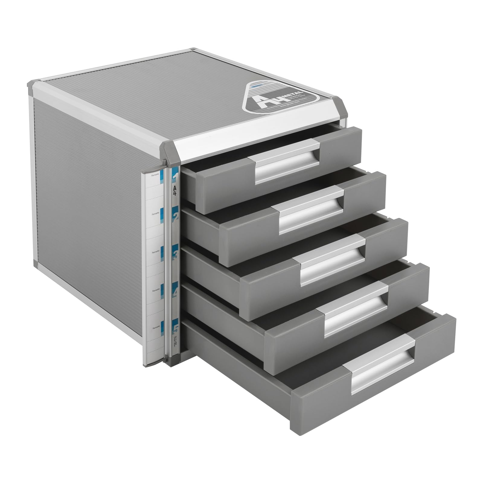 Cassettiera in metallo, con chiusura a chiave, 3/5 scomparti, formato A4, in lega di alluminio, con etichette per scrivere (5 livelli)