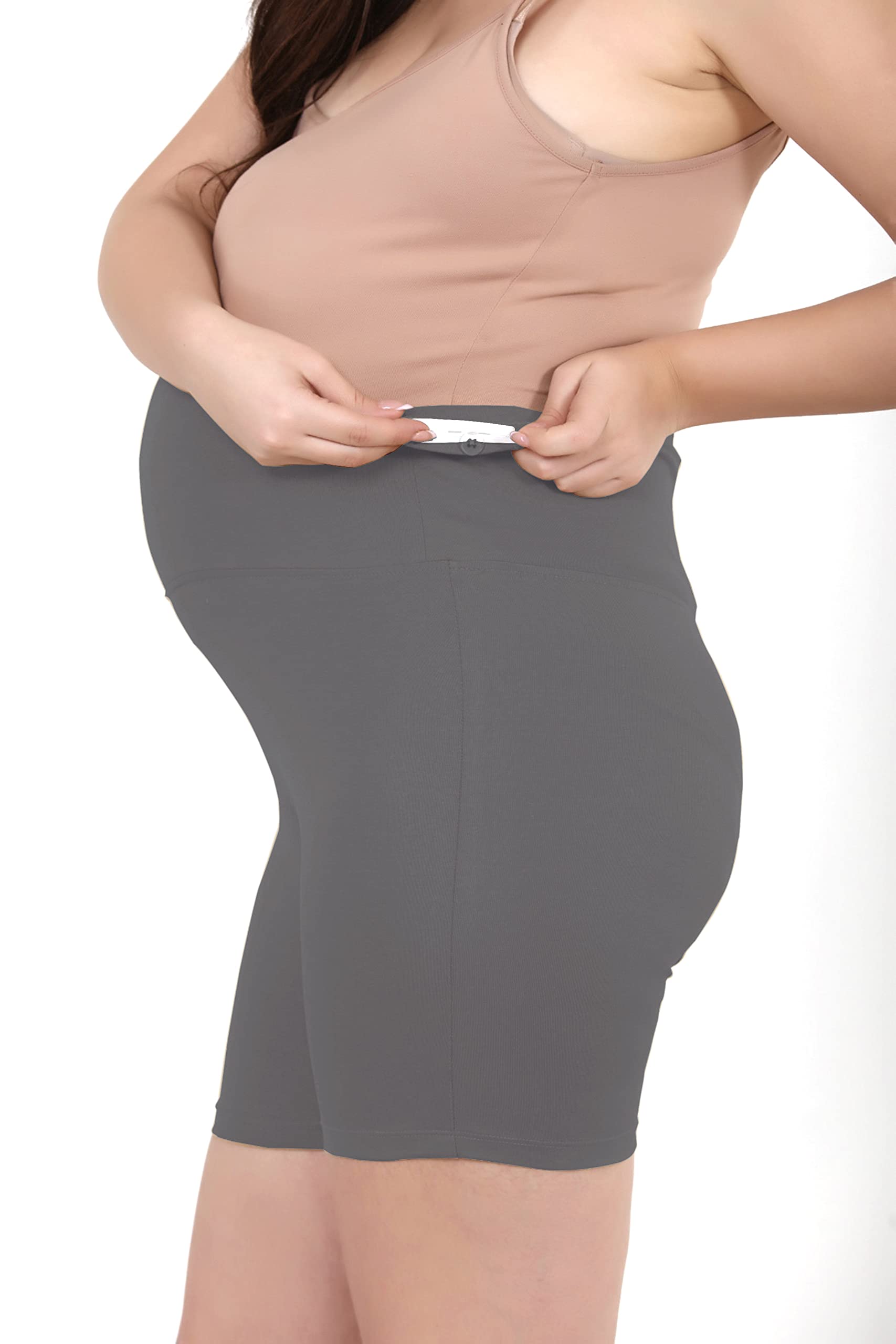 Easy Feed Women's Cotton Maternity Shorts Over The Belly for Pregnant Women for Pre & Post Pregnancy | Prevents Inner Thigh Chafing Caused by Weight Gain | Soft, Comfy & Stretchy Cotton Grey(L) - Image 4 thumbnail