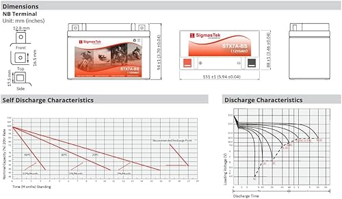 Miniatura 4 de Batería de motocicleta GTX7A-BS compatible con SLA de SigmasTek, STX7A-BS 105CCA