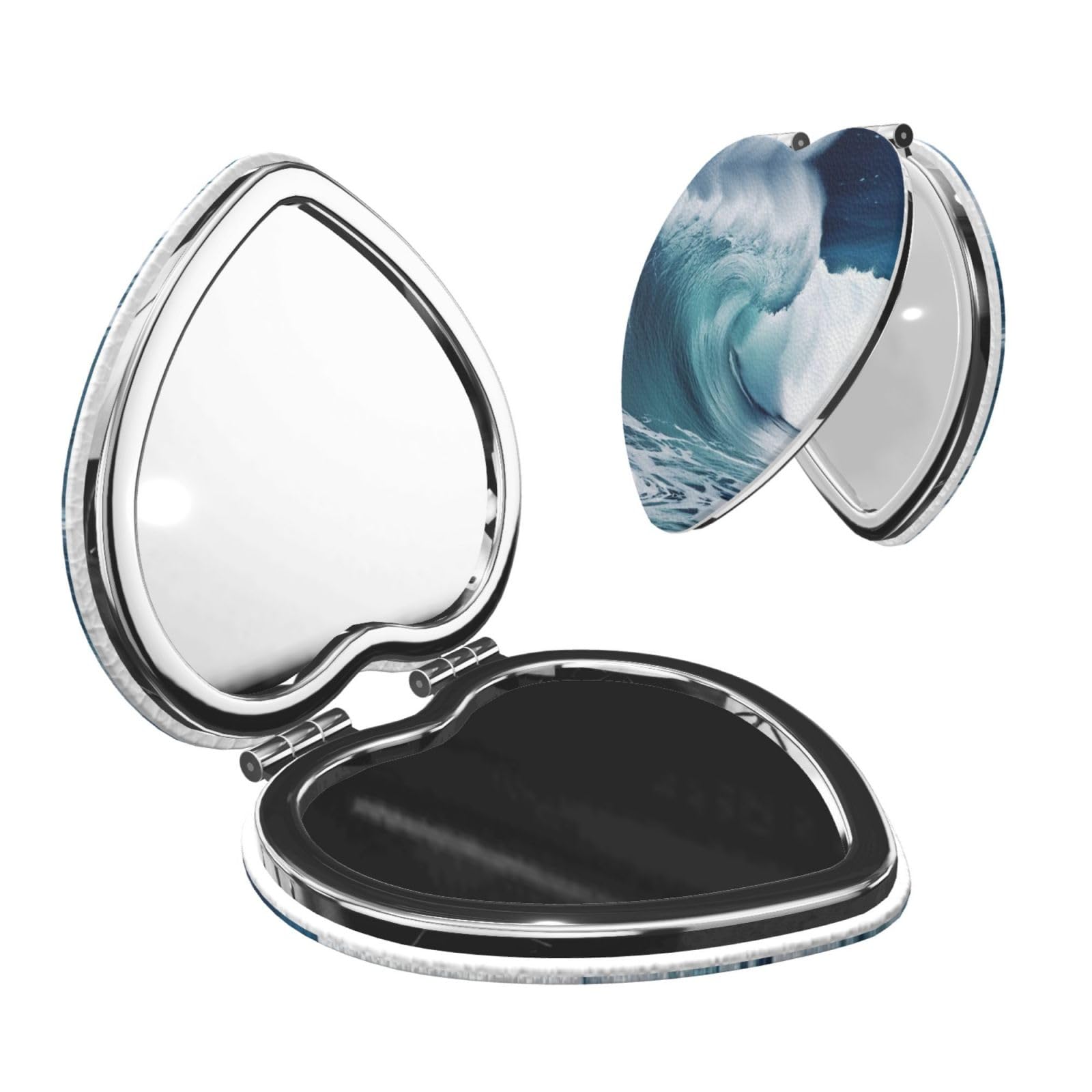LZQPOEAS Ocean Waves Compact Mirror for Purse, Pu Leather Travel Makeup Mirror with 2X/1X Magnification, Foldable Cosmetic Mirrors, Portable Small Handheld Beauty Mirror for Woman Girls