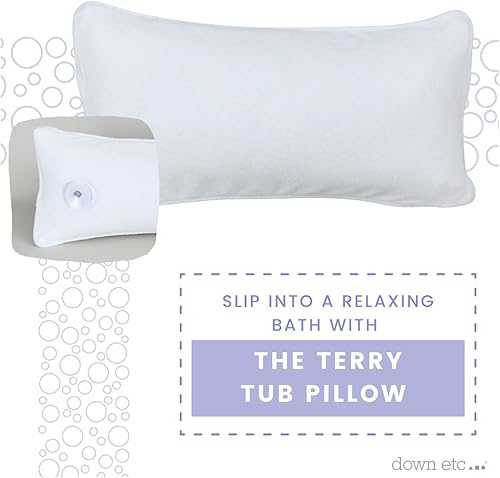 Miniatura 3 de Down Etc Almohada de baño con ventosas resistentes y suave funda de rizo de algodón 100% para soporte de cabeza y cuello, 15 x 8 pulgadas, color