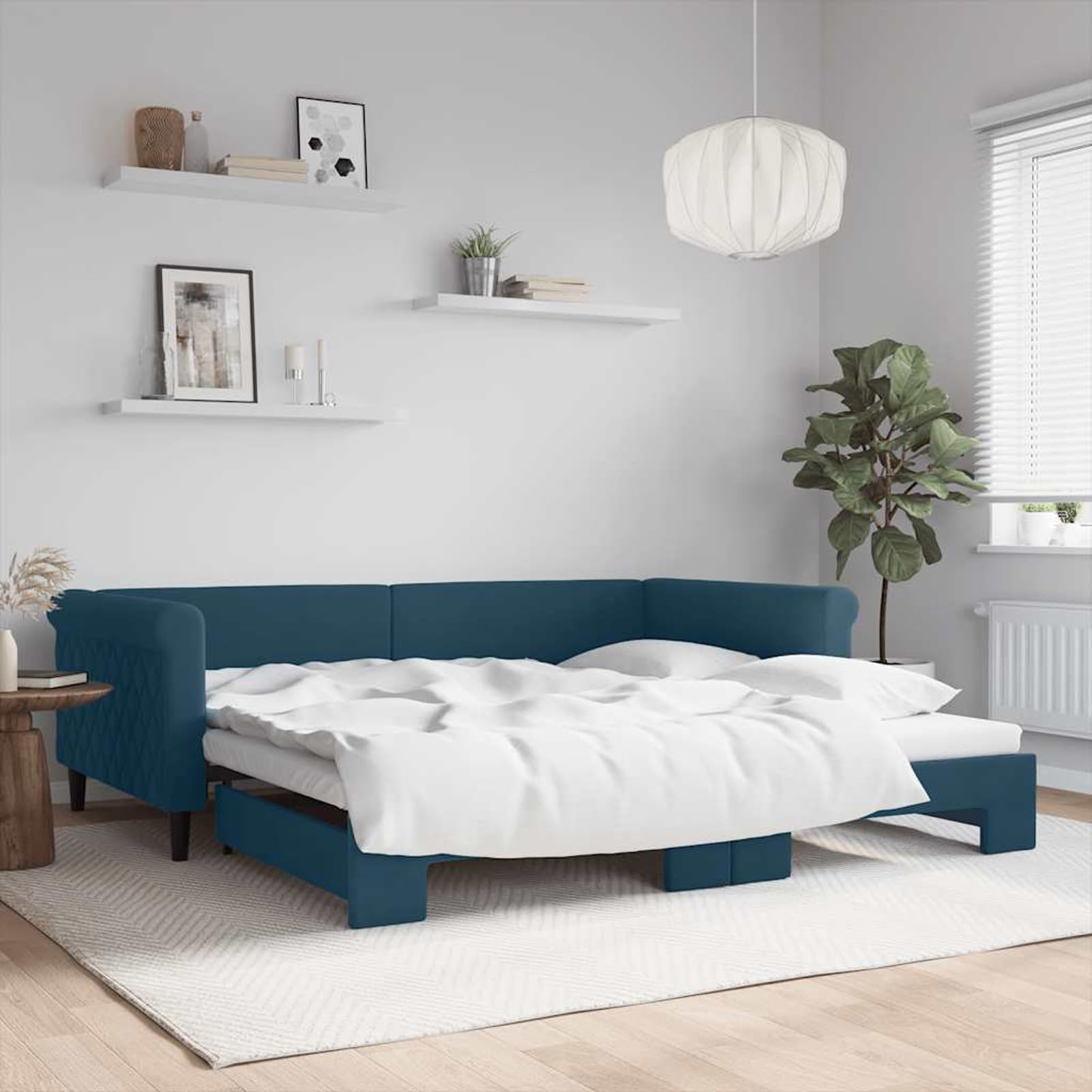ATOMSTACK MAKER Divano letto pieghevole 2 in 1, in velluto blu, 100 x 200 cm, con struttura in legno e metallo, design moderno minimalista per soggiorno o camera da letto, materassi non inclusi
