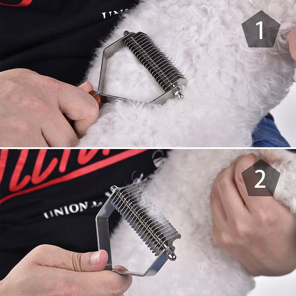 Awtang Undercoat Rake for Dogs, Cats Grooming Dematting Comb, 20 Stainless Steel Blades Wooden Handle Dog Brush : Pet Supplies