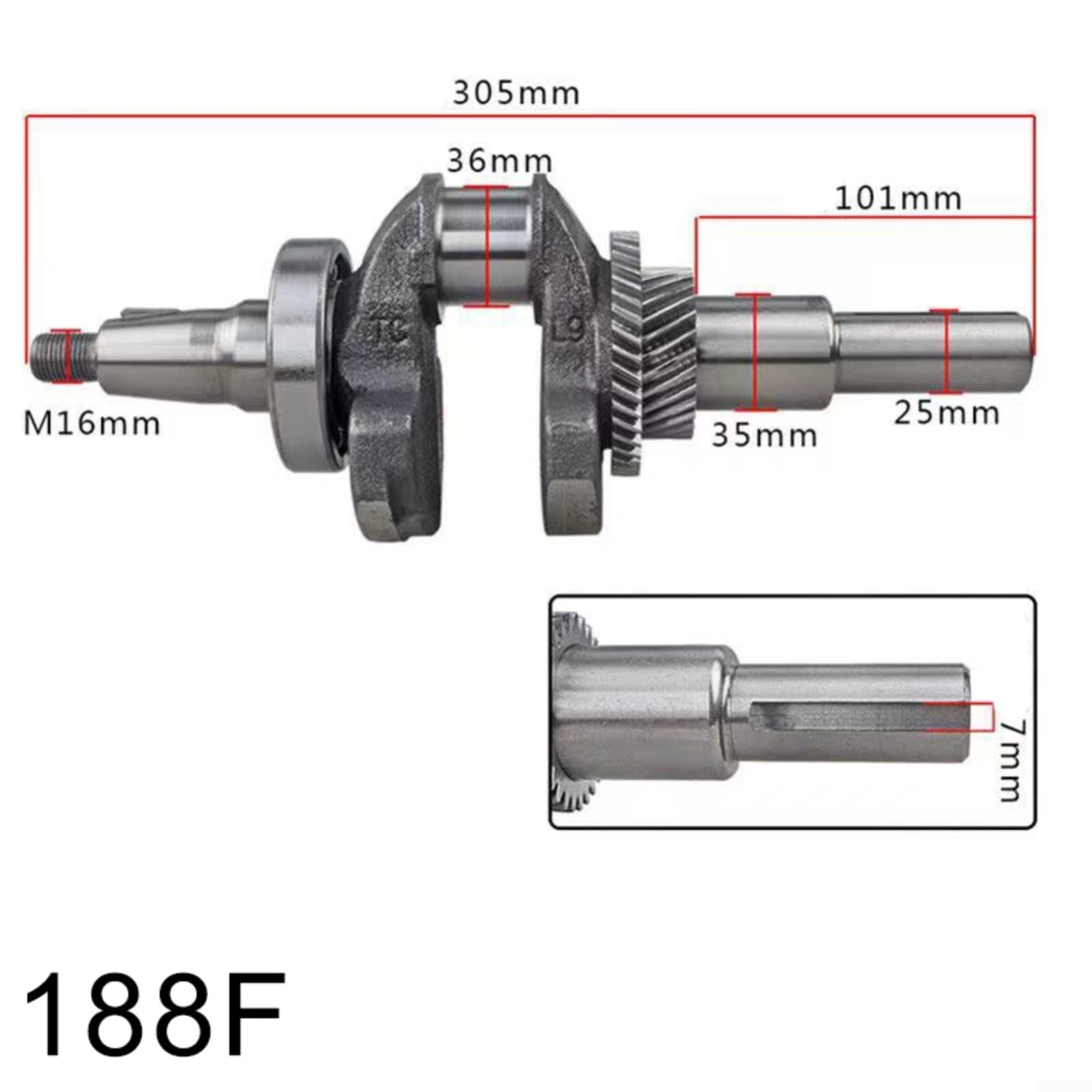 Generator Kurbelwelle aus Metall für 2KW-5KW Benzingeneratoren, für 168F 188F 192F Motoren, Graue Ersatzteil mit Gewindenut für Präzise Leistung im Gartenbau, 1 Stück(188/190F)