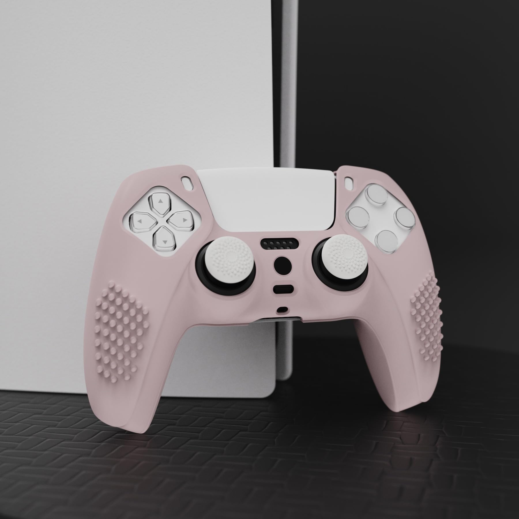 eXtremeRate PlayVital Cherry Blossoms Pink 3D Studded Edition Anti-slip Silicone Cover Skin for ps5 Controller, Soft Rubber Case for ps5 Wireless Controller with 6 White Thumb Grip Caps - 3