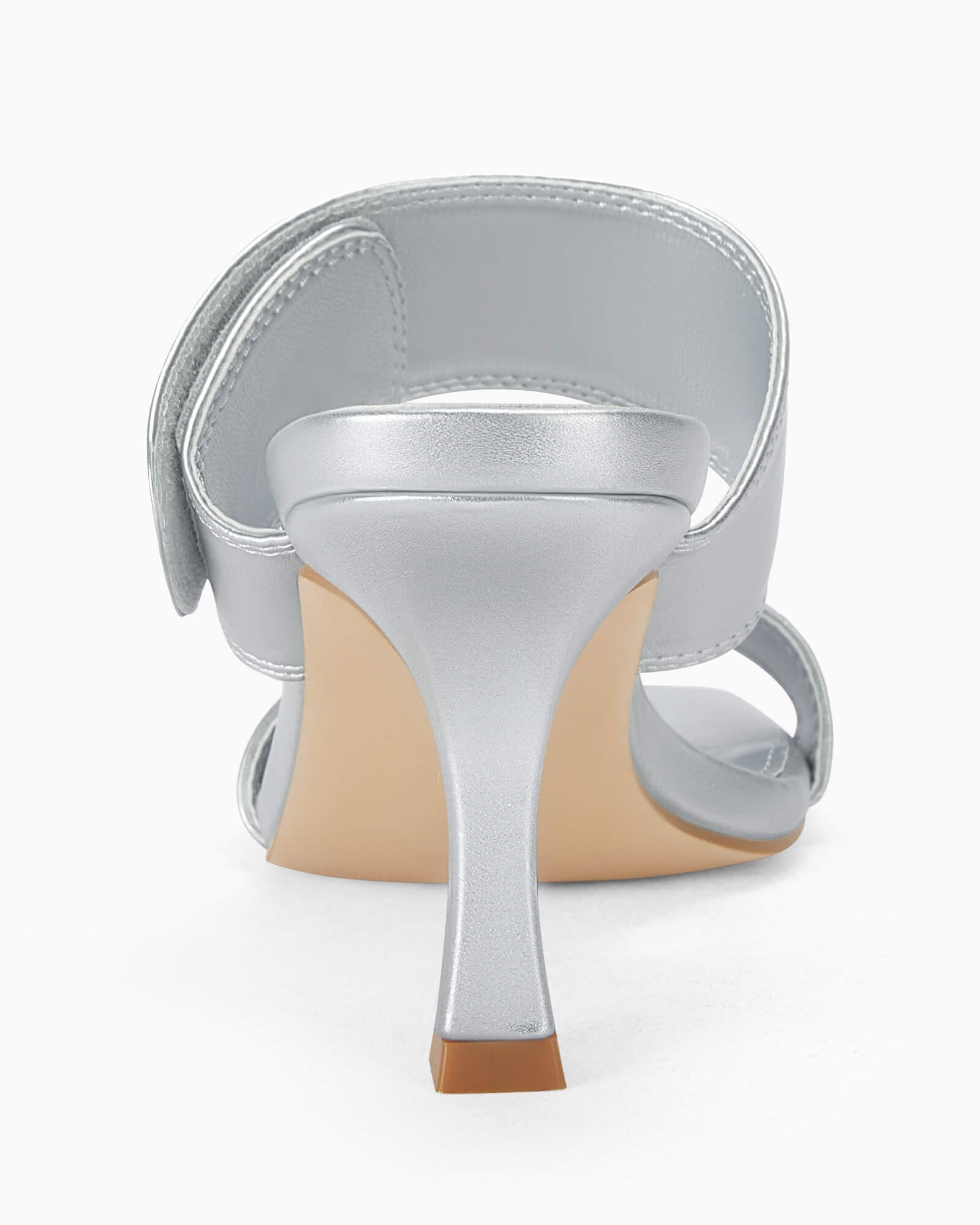 Ermonn Womens Two Strap Heeled Sandals Slip On Square Open Toe Stiletto Faux Leather Backless Mule Heels Slippers