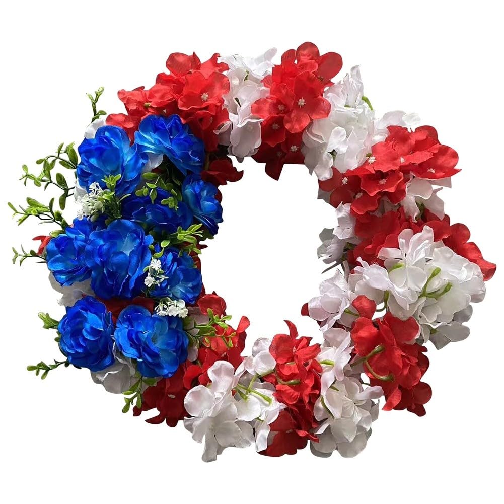 Corona de hortensias del Día de la Independencia de plástico hecha a mano decoración colgante