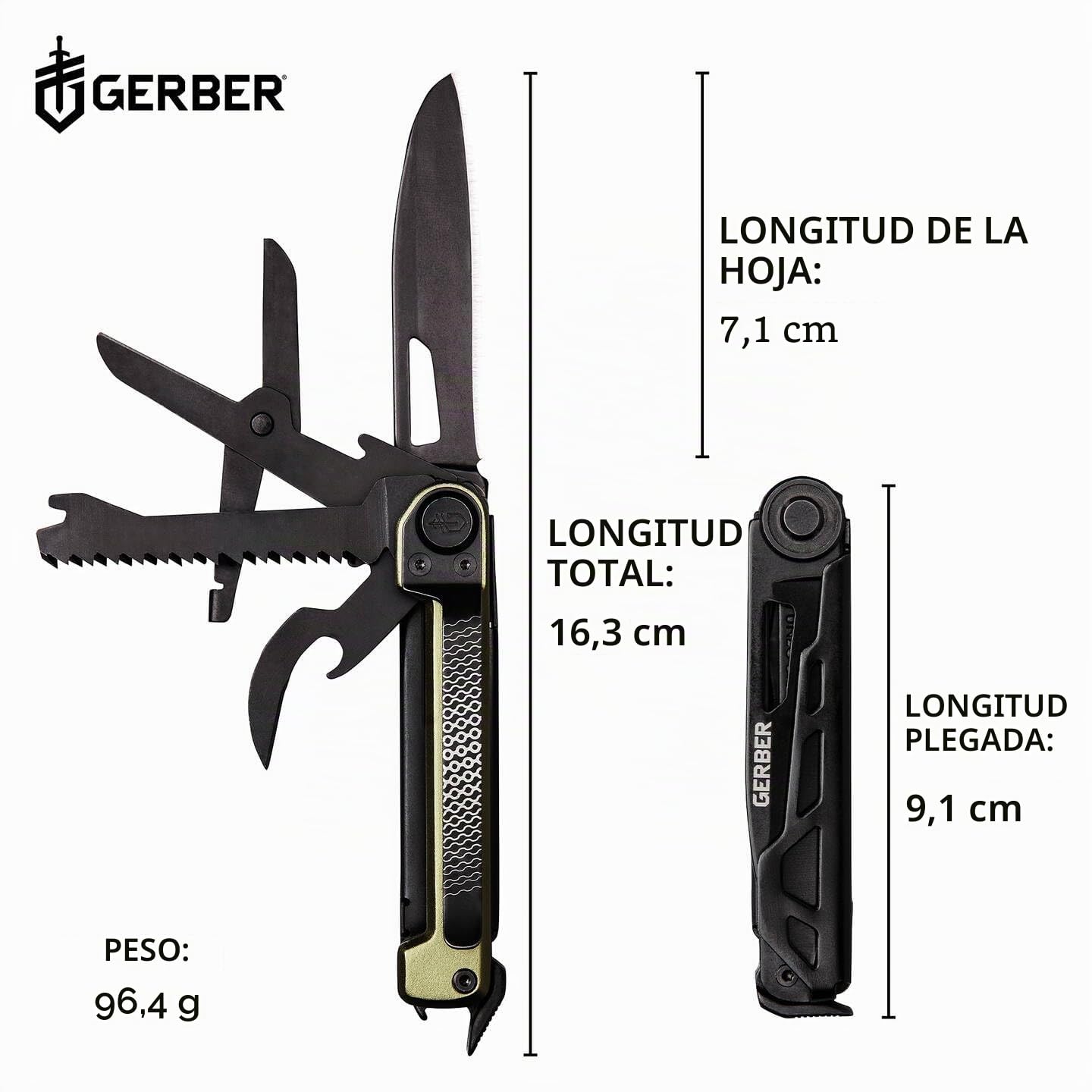 Gerber Navaja de bolsillo con 7 funciones, Multiherramienta con hoja lisa