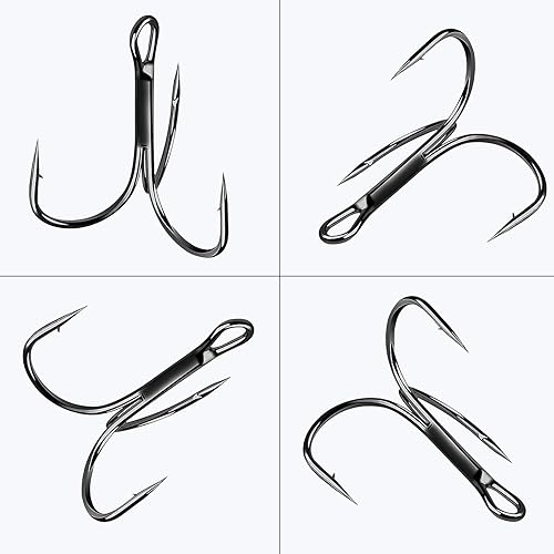 Miniatura 5 de Anzuelos triples de pesca de acero de alto carbono con púas afiladas redondas curvadas para cebo de señuelos duros