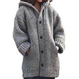 Winter Knitted Thick Cardigan Hoodie Sweater Coat Drawstring Long Sleeve Buttons Down Warm Coat