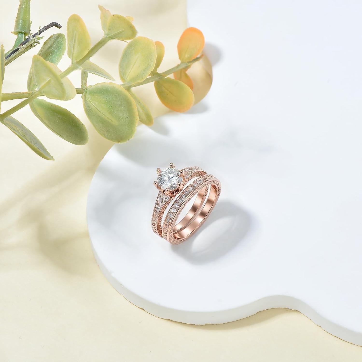 1.2 Carat(ctw) Round Cut Moissanite/Lab-Grown Diamond Wedding Engagement Ring Set for Women Custom Vintage Wedding Ring Set in Sterling Silver/10K/14K/18K Solid Gold（D Color, VVS Clarity）