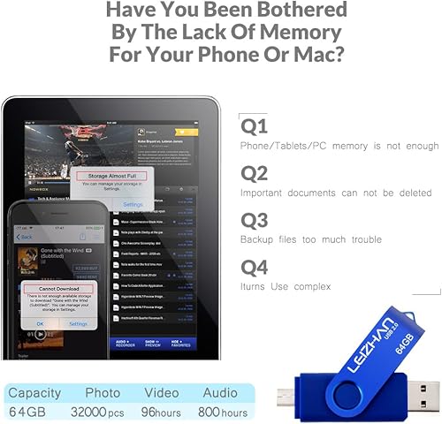 Miniatura 4 de Leizhan 32GB OTG USB Flash Drive 64gb128gb Pendrive de metal para teléfono inteligente Android Micro USB Pen Drive USB 2.0para Samsung, Huawei,