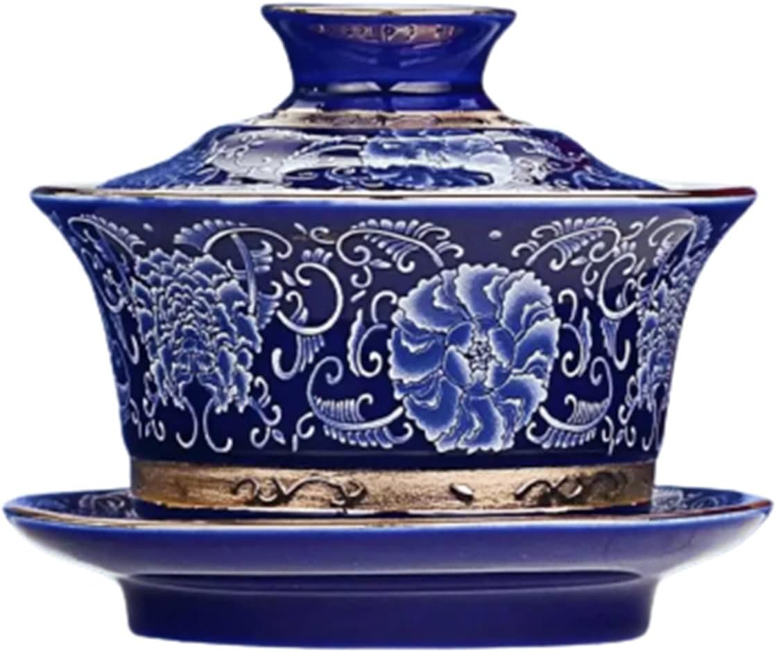 GOHQ Chinese Traditional Gaiwan, Porcelain Kung Fu Tea Cup