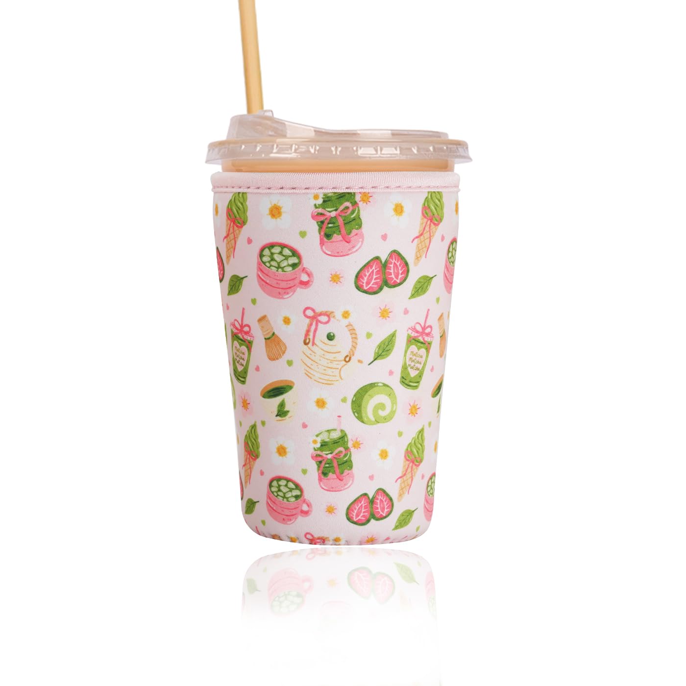 Reusable Insulated Sleeve for Iced Coffee Cup, Coffee Neoprene Sleeve for Cold &amp; Hot Drinks, Beverage Holder for Iced Coffee (Sweet Treats, Medium: 22-24oz)
