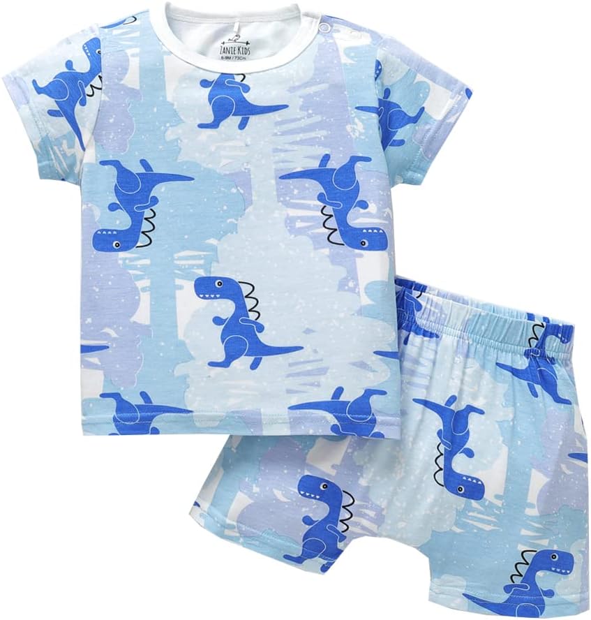 Zanie KidsToddler Pajamas for Boys Girls Summer Baby Short Sleeves Pjs Cotton Sleepwear Bamboo Viscose