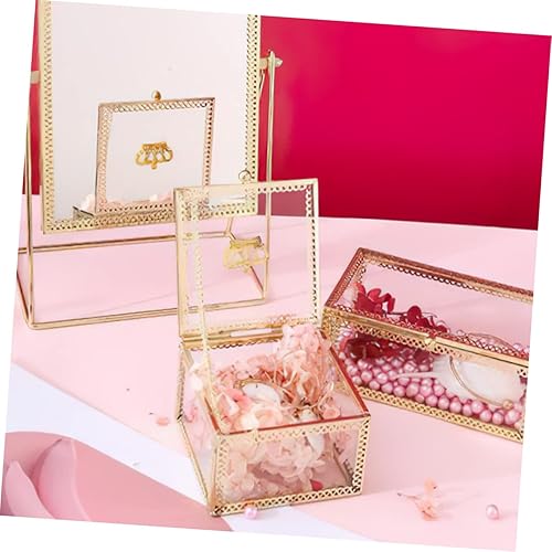 Miniatura 6 de Amosfun Caja de joyería de vidrio Contenedor transparente Decoración retro Decoración dorada vitrina de cristal de joyería vitrina preservada Flor