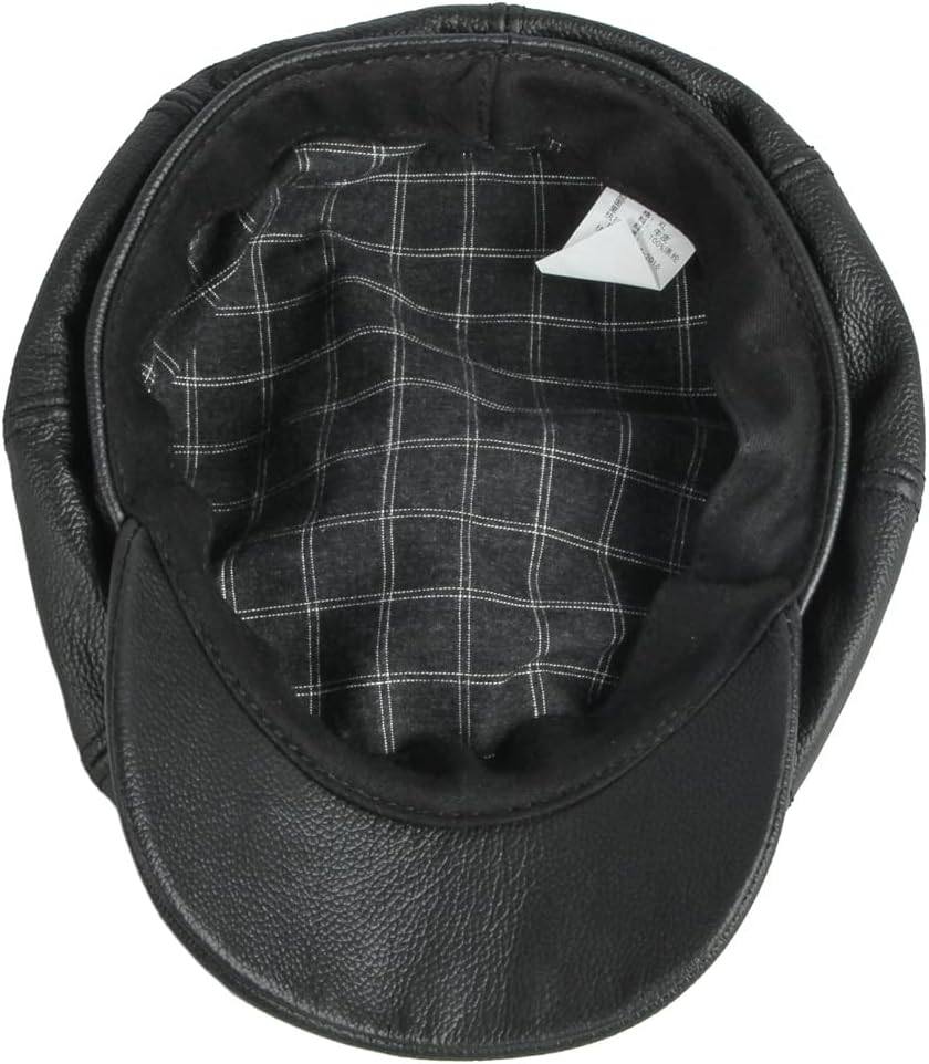Men's Genuine Leather Newsboy Hat Ivy Caps 8 Panel Beret Cabbie Hat - Image 7