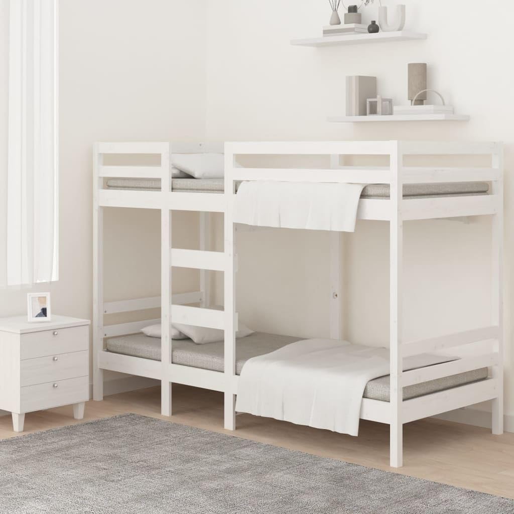 vidaXL Litera Cama Alta Somier Colchones Escalera Dormitorio Habitación Niños Adolescentes Adultos de Madera Maciza de Pino Blanco 75x190 cm