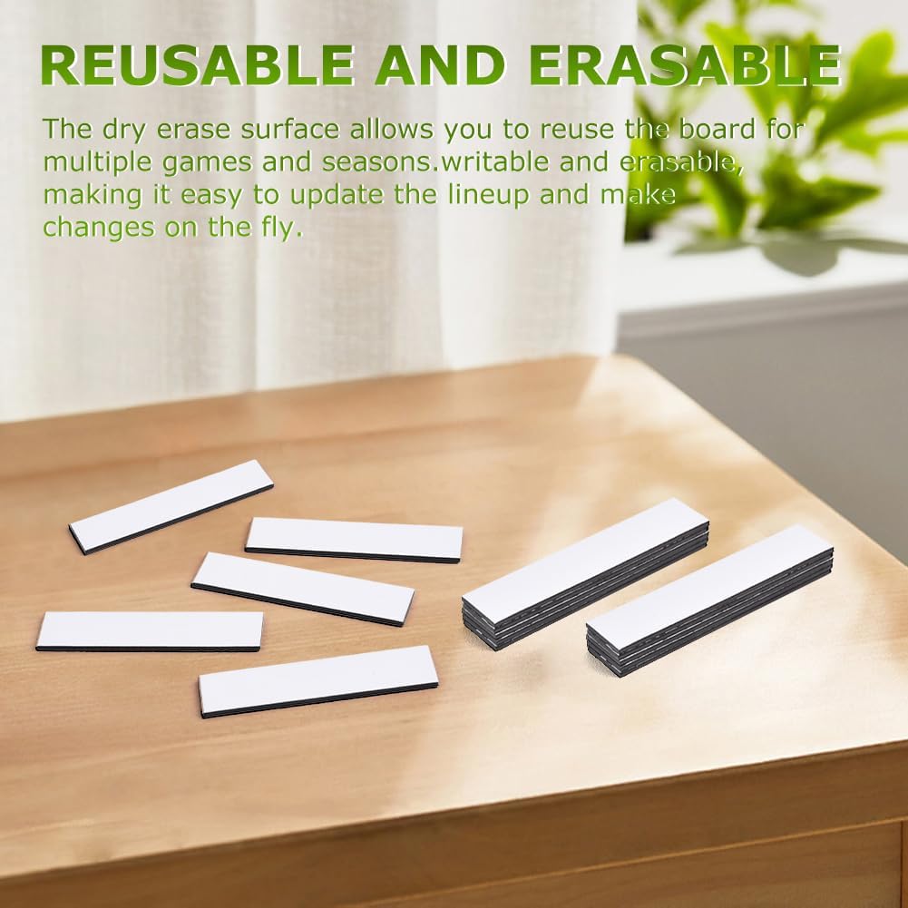 Tookie 30Pcs 0.5 x 2.35 inch Baseball Lineup Magnets,Writable Replacement Name Strips Repeatable Coac-hing Board Number Name Tags Dry Erase Labels for Calendar Home Office(white)