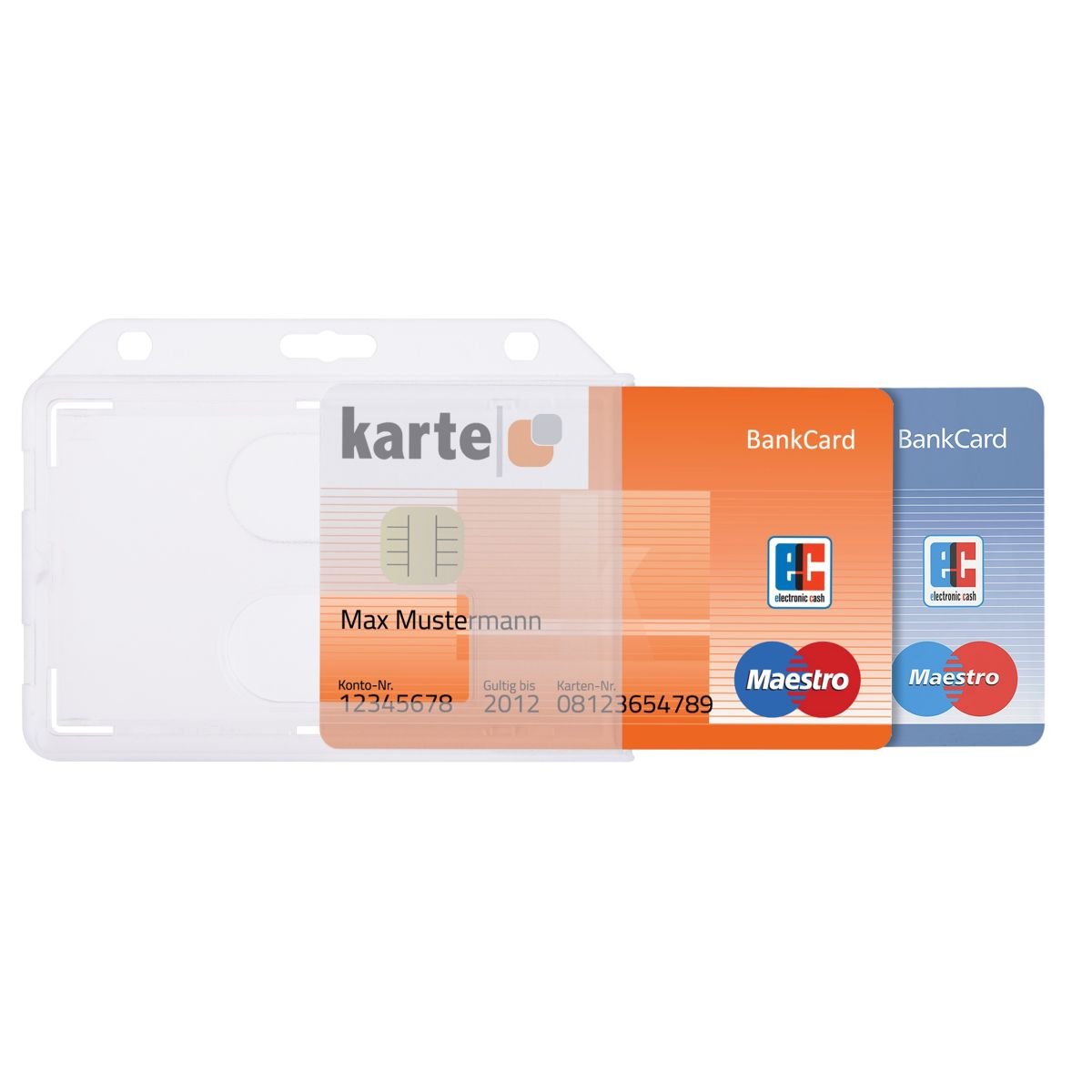 10 x Karteo ® Ausweishülle für zwei Karten mit Ausweisjojo | Kartenhalter horizontal mattiert | im EC-Kartenformat | Jojo mit Karabinerhaken
