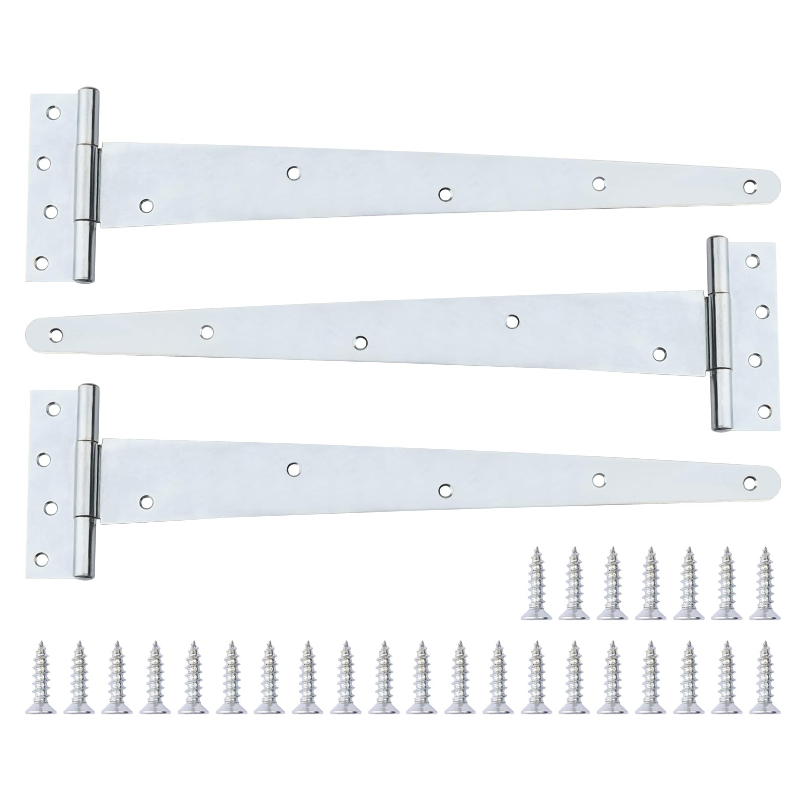 Heavy Duty T-Hinges 16 Inch (400mm) Tee Hinge for Wooden Door Gate Silvery, 3 Pack, Matching Screws Included