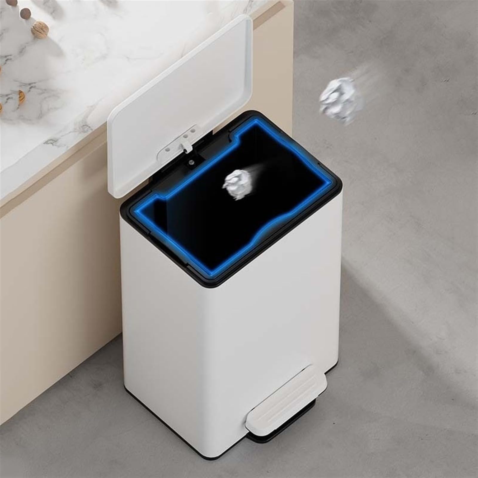 Mülleimer Mülleimer mit Deckel, Mülleimer aus Edelstahl mit Fußpedal, Soft-Close-Tretmülleimer mit Inneneimer for das Home Office Commercial Abfalleimer Papierkorb(Schwarz,15L)