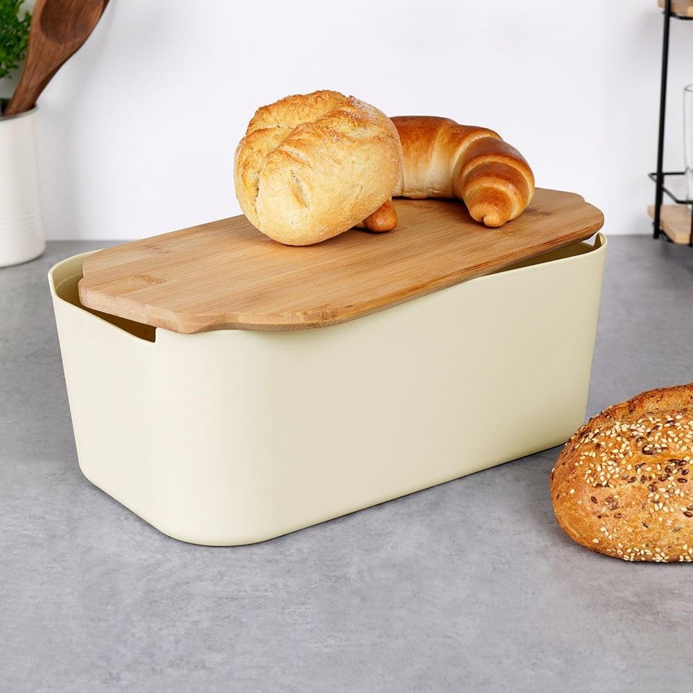 Vilde Portapane con tavola in legno color panna, cestino per il pane, contenitore per il pane, padella per il pane, scatola per il pane, 33 x 18,5 x 12 cm