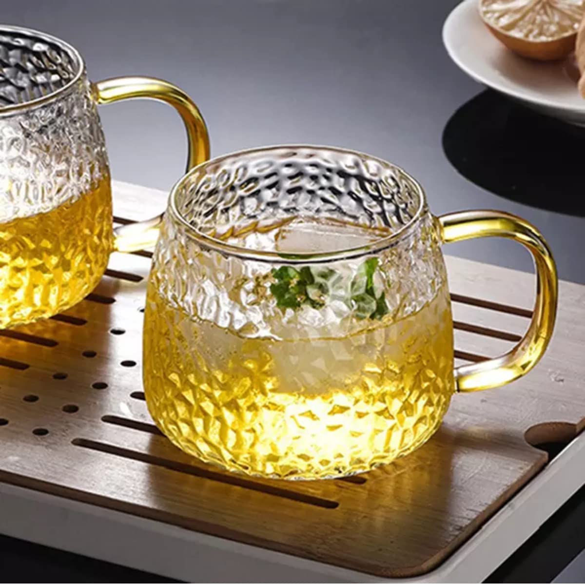 Shivaaro Tea and Coffee Cup Glass Mug with Golden Handle Set of 2 Used for Tea, Coffee, Green Tea, Herbal Tea, Lemon Tea Cup (Microwave Safe) (410 ml) 1