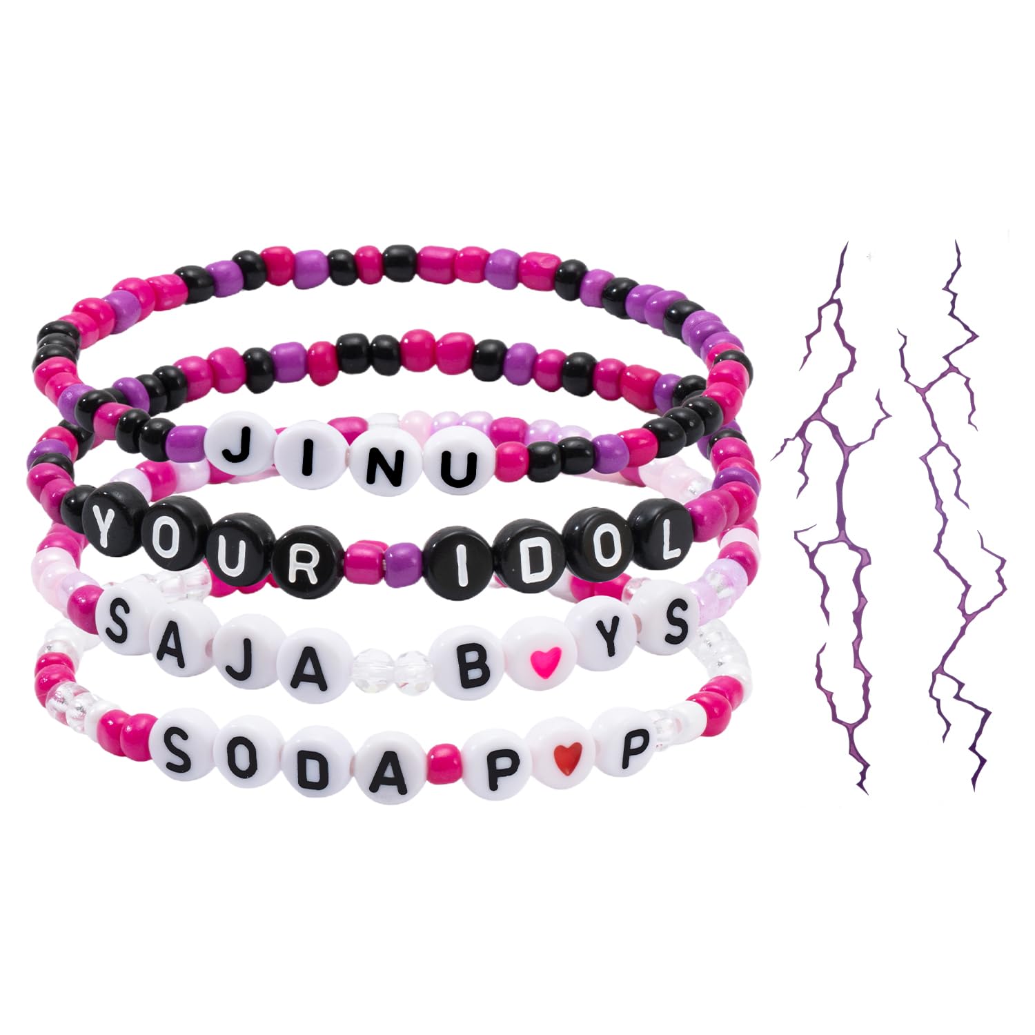 K pop Demon Merch Rumi Zoey Mira Friendship Bracelets and Tattoo for Women Teens Fans, Saja Jinu Bracelets Costume Accessories Set for Halloween