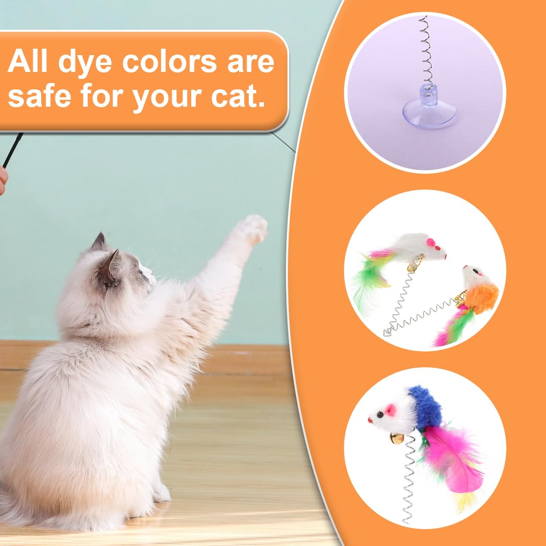 Cat Toy,Cat Feather Toys,Cat Teaser Wand and Cat Rainbow Wand, 10Pcs Cat Teaser Toys - Image 3