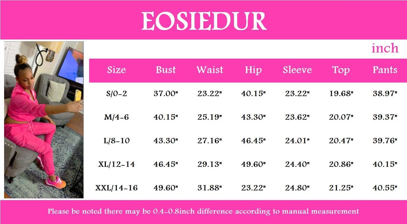 EOSIEDUR Women 2 Piece Outfits Tracksuit Jumpsuits Lightweight Windbreaker Pullover Jacket Crop Top Pants Set