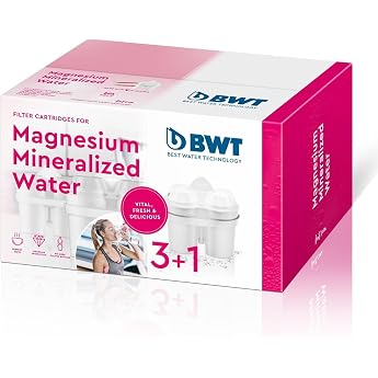 BWT 814134 3 + 1 Filter Cartridges, Magnesium Mineraliser for Water Filter Jug, 3 + 1 x 120 l Filtered Tap Water